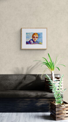 artwork which is the image of a boy swimming wearing goggles 
