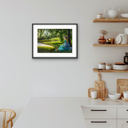 Landscape painting of Lady and the picnic underneath of the big tree 