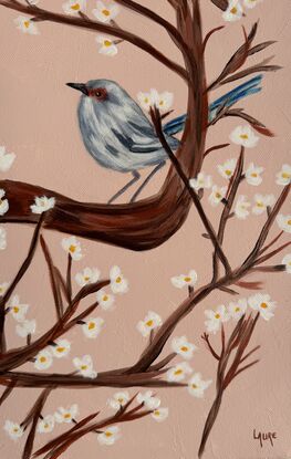 Fairy wren in love 
Acrylic on premium canvas lightly textured.
Thin varnish matt
Sweet colours to enhance a bedroom or little office 
Pink background give some light and touch of warm 
I keep the idea to give a duality between the Australian birds and the minimalist Japanese deco . 
Each painting is provided with a certificate of authenticity and wrapped securely with thick cardboard.
