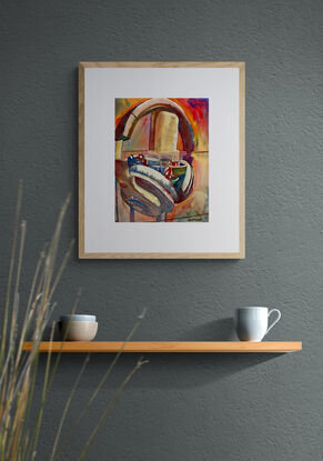 artwork which is the image of a pair of headphones hanging off a microphone

