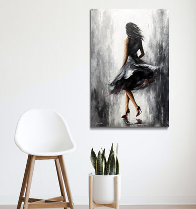 A stylish woman walking in the rain in a city street black and white background