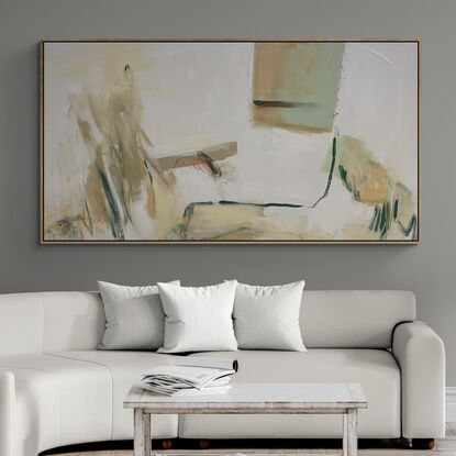 subtle warm neutral tones of beige and white, sage, olive and light greens, mixed with apricot and a hint of red to pop!