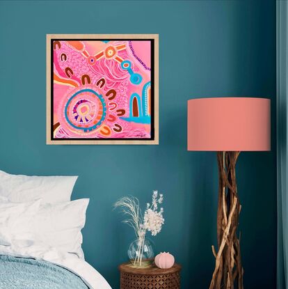 Pink and blue Artwork inspiration, my connections to my Country and Aboriginal culture.  #aboriginalart
#pink #orange #culture #country #framed #symbols