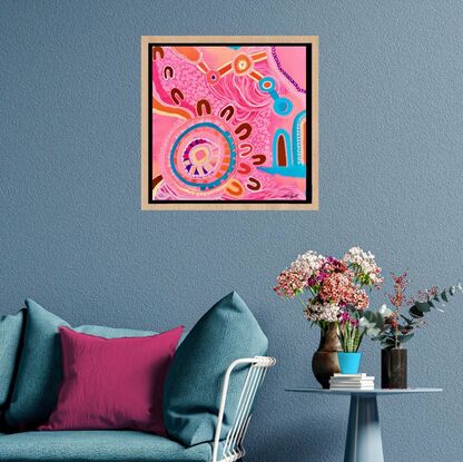 Pink and blue Artwork inspiration, my connections to my Country and Aboriginal culture.  #aboriginalart
#pink #orange #culture #country #framed #symbols