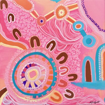 Pink and blue Artwork inspiration, my connections to my Country and Aboriginal culture.  #aboriginalart
#pink #orange #culture #country #framed #symbols