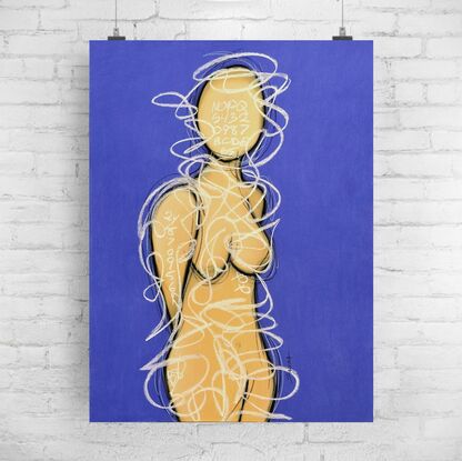 Contemporary abstract minimalist figurative nude art drawing by Sabina D'Antonio, with deep violet and neutral tan colours.