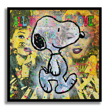 peanuts, snoopy, abbey road, the beatles, collage, acrylic, yellow, white, oil on canvas, wall painting, street art, mix media, wall art, love,