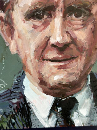 An original painting of JRR Tolkien, taken from a photo of him found on the internet painted on board ready to hang with chord fastened to the back.