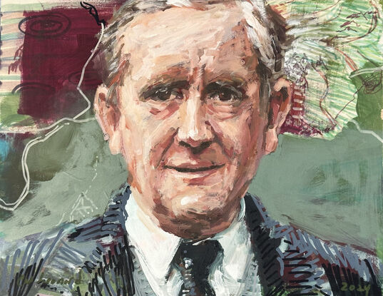 An original painting of JRR Tolkien, taken from a photo of him found on the internet painted on board ready to hang with chord fastened to the back.