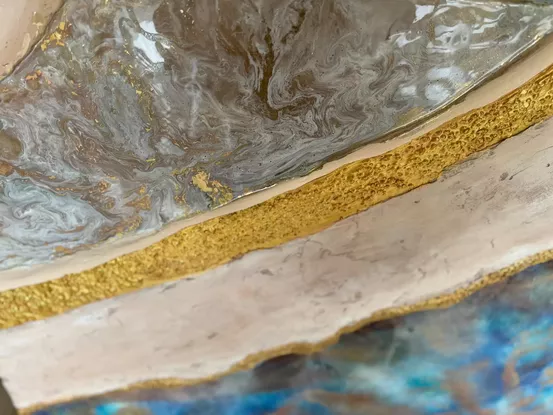 3D texture with glossy resin and gold accents