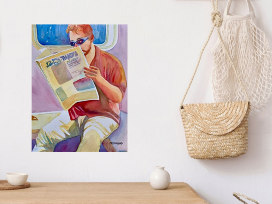 artwork which is the image of a man reading a newspaper

