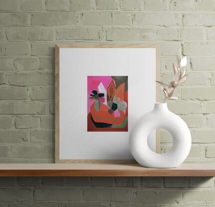 One of a series of five small works on paper. For the lovers of fleuro pink amongst a simple design of potted flowers……….this series was a joy to create and would brighten any space in the interior. I have displayed this series in various combinations, price is for ONE artwork only…….enjoy.