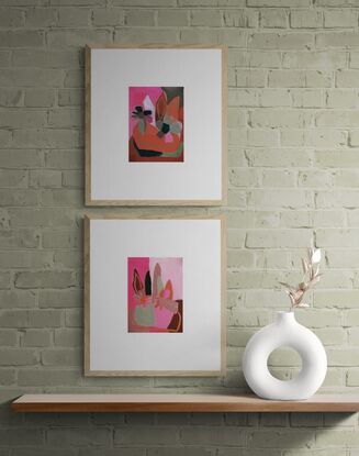 One of a series of five small works on paper. For the lovers of fleuro pink amongst a simple design of potted flowers……….this series was a joy to create and would brighten any space in the interior. I have displayed this series in various combinations, price is for ONE artwork only…….enjoy.