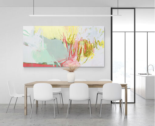 Yellow pink and green expressive brushstrokes depicting the energy of flora