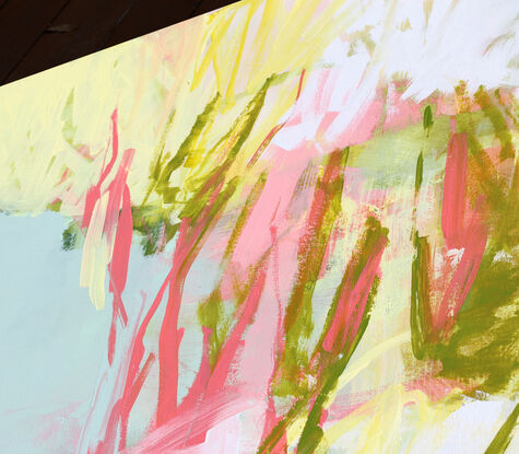 Yellow pink and green expressive brushstrokes depicting the energy of flora