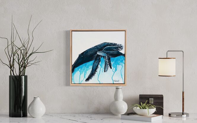 Humpback whale and calf with abstract background 