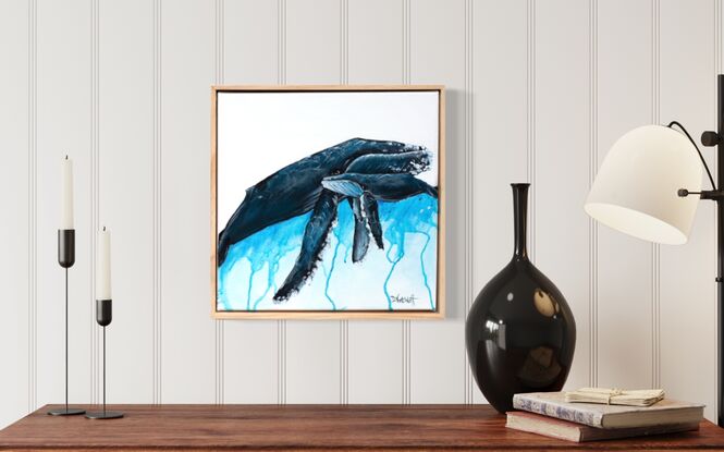 Humpback whale and calf with abstract background 