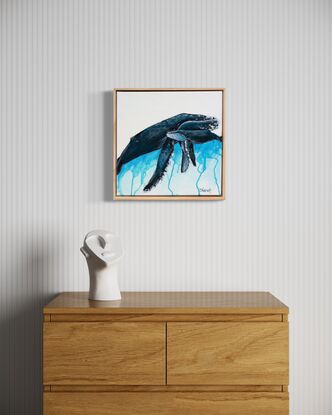 Humpback whale and calf with abstract background 