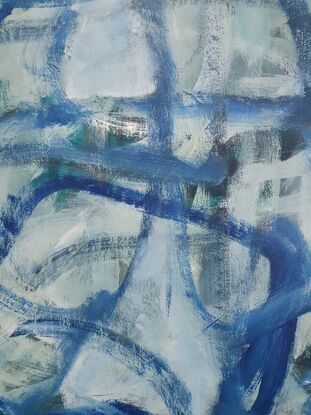 Abstract expressionism in blue gestural mark-making.