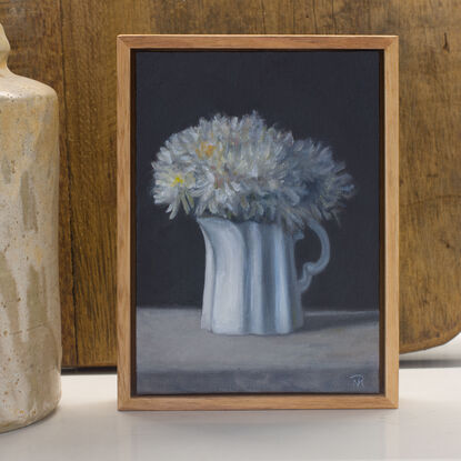 Optimism, A botanical still life oil painting of an Australian Wattle.  Painted by Australian artist Nicole Reed