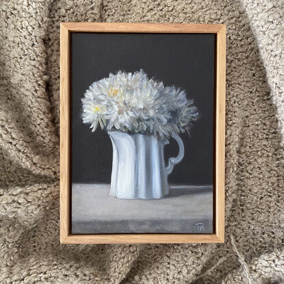 Optimism, A botanical still life oil painting of an Australian Wattle.  Painted by Australian artist Nicole Reed