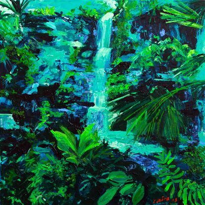 painting of a waterfall