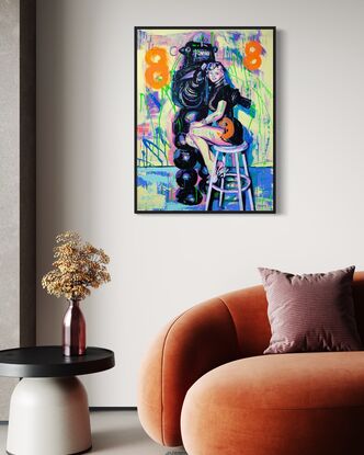 A painting of a retro film poster of a robot and a woman