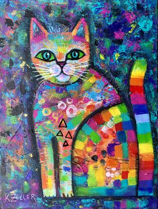 Seated rainbow cat.