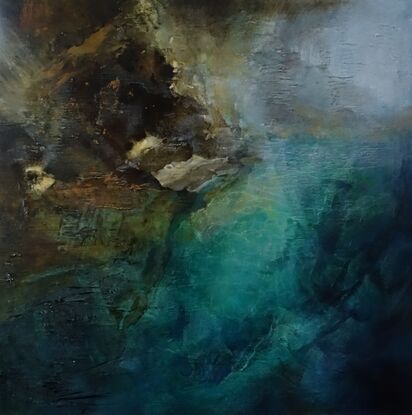 Abstract seascape in emerald, blues and browns