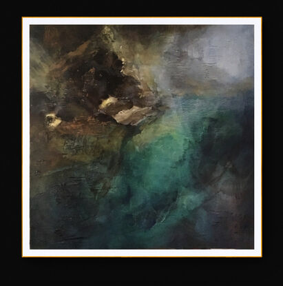 Abstract seascape in emerald, blues and browns