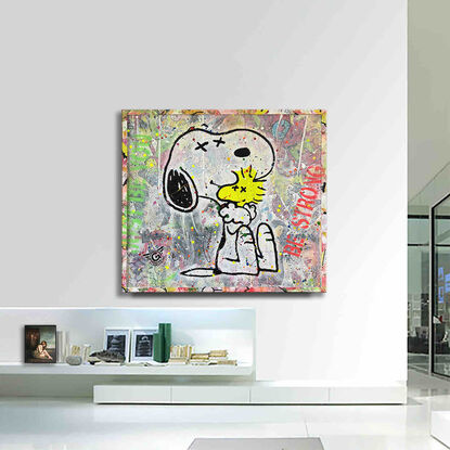 snoopy, hug, friends, never give up, acrylic painting, oil painting, love, wall art, pop art, peanuts, wall painting, artwork framed, collage, mix media, original art,