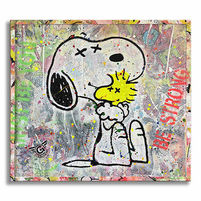 snoopy, hug, friends, never give up, acrylic painting, oil painting, love, wall art, pop art, peanuts, wall painting, artwork framed, collage, mix media, original art,