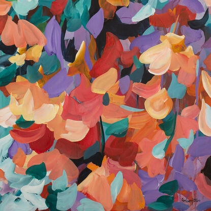 colourful abstract of flower petals and leaves falling and floating