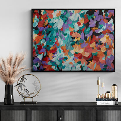 colourful abstract of flower petals and leaves falling and floating