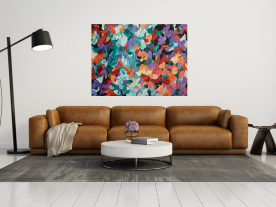 colourful abstract of flower petals and leaves falling and floating