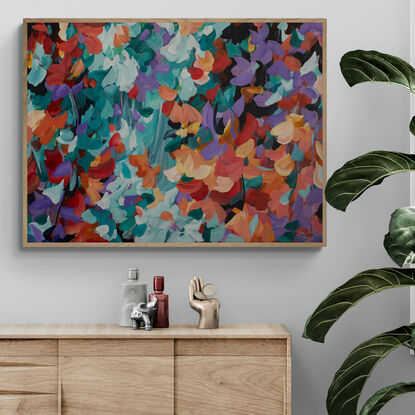 colourful abstract of flower petals and leaves falling and floating