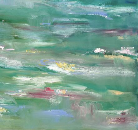 Abstract oil painting inspired by Monet. Lilly pond, Giverny.