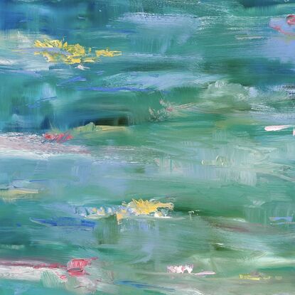 Abstract oil painting inspired by Monet. Lilly pond, Giverny.