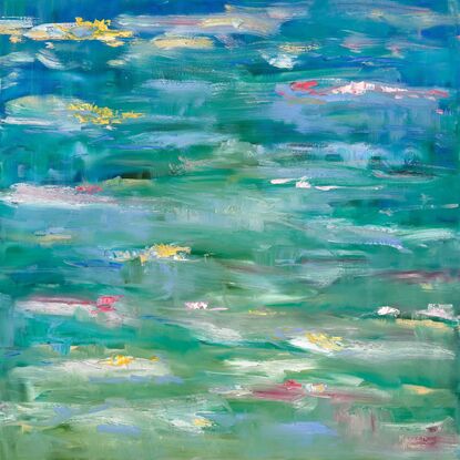 Abstract oil painting inspired by Monet. Lilly pond, Giverny.