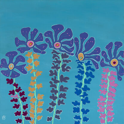 Beautiful flowers of purple in a blue background