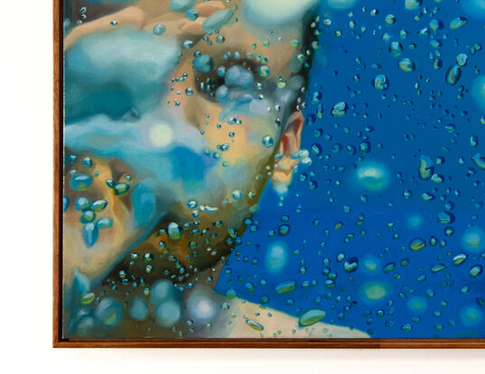 
ChatGPT
This artwork by Tom Gibbs features a person underwater, viewed through a cascade of bubbles that distort and blur their features. The vibrant blue of the water dominates the composition, with various shades and highlights creating a dynamic, immersive scene. The figure's face and hand are partially visible, with bubbles forming intricate patterns that add depth and texture to the painting. The interplay of light on the bubbles and the water surface enhances the sense of motion and fluidity. This piece evokes themes of submersion, the ethereal nature of underwater environments, and the dreamlike quality of being enveloped by water.