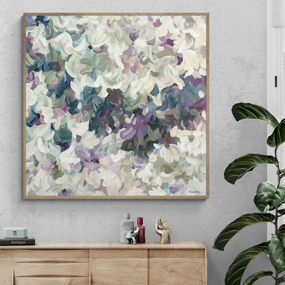 large minimal abstract painting in purples and whites in a flowing impressionist style