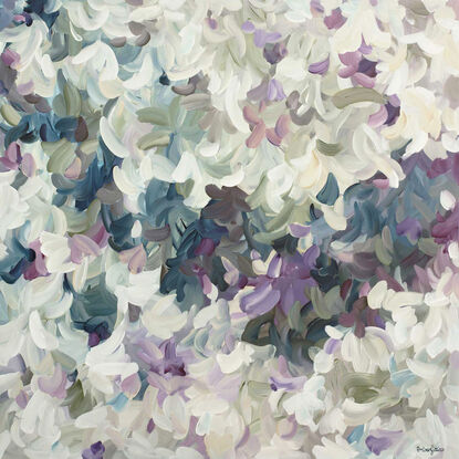 large minimal abstract painting in purples and whites in a flowing impressionist style