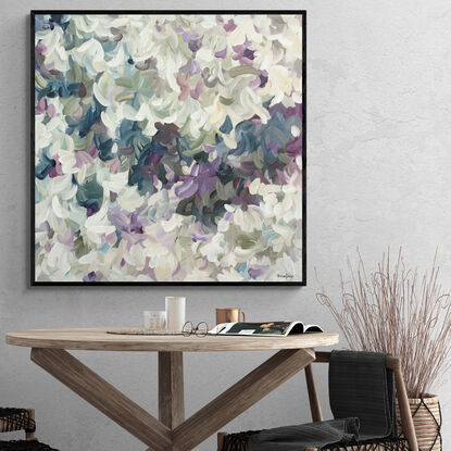 large minimal abstract painting in purples and whites in a flowing impressionist style