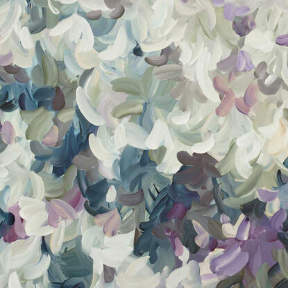 large minimal abstract painting in purples and whites in a flowing impressionist style