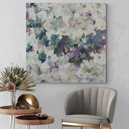 large minimal abstract painting in purples and whites in a flowing impressionist style