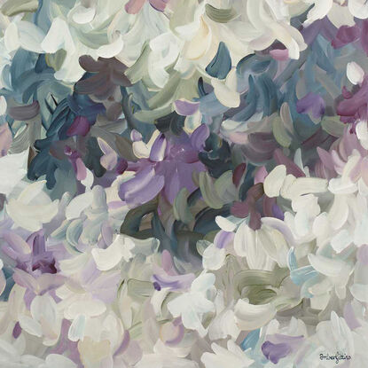 large minimal abstract painting in purples and whites in a flowing impressionist style