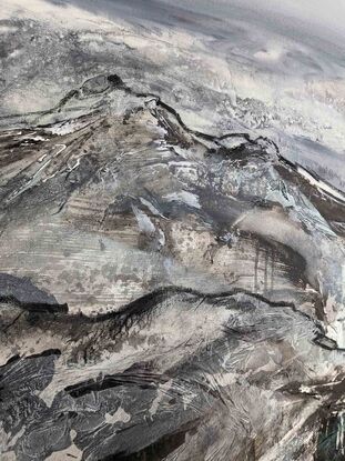 A large black, grey and silver abstract landscape with silver leaf