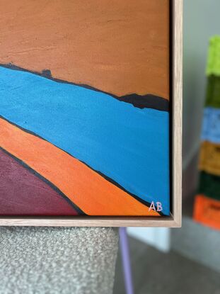 An abstract landscape scene of rural mid western Australia using intense colours and strong shapes.  