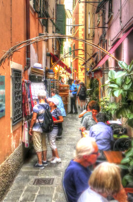 Busy street in Volterra Tuscany, Italy